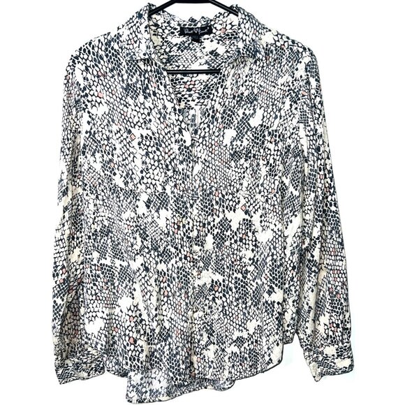 Velvet Heart Womens Snake Print Button-Up Blouse L 100% Rayon Long-Sleeve Collar - Picture 1 of 6